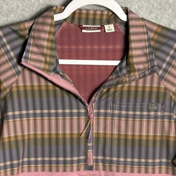 LL Bean Sz M Everyday SunSmart Woven Plaid Quarter-Zip Pullover Shirt Colorblock - Picture 7 of 12
